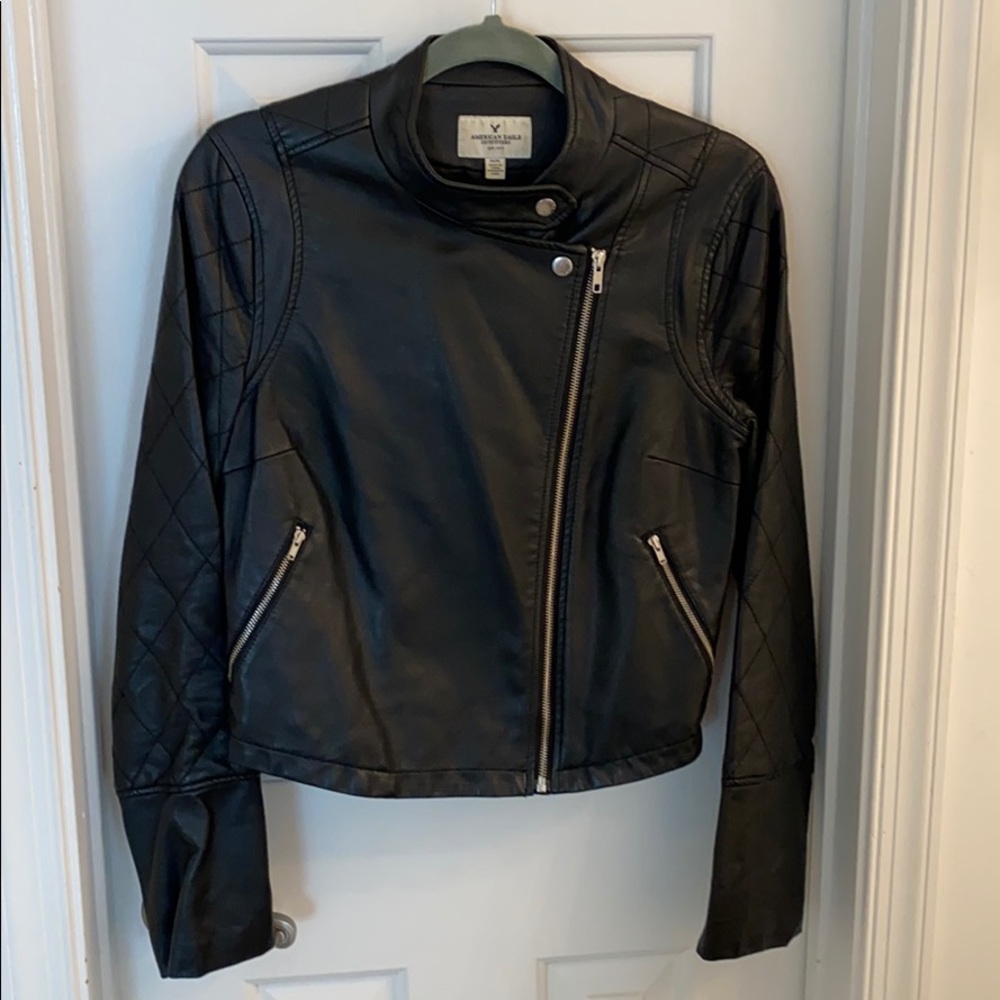 Black leather moto jacket